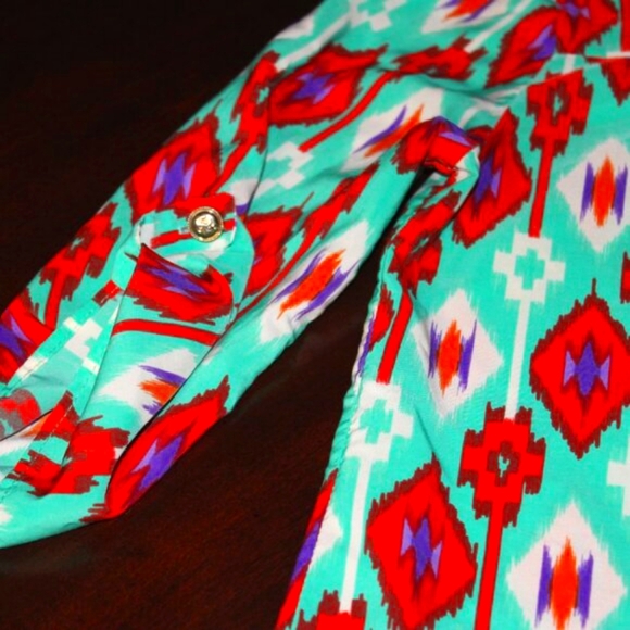 Peach Love Boho Print 3/4 Sleeve Blouse - Size M, Artsy & Vibrant - Picture 6 of 7